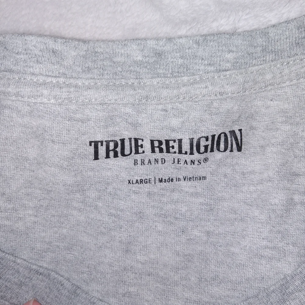 True Religion Short Sleeve Stamp Buddha Graphic Logo T-shirt Heather Grey Sz XL